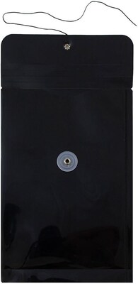 JAM Paper Premium Plastic Filing Envelope with Button & String Closure, 6 1/4 x 9 1/4, Black, 3/Pack (472B1BLX3)