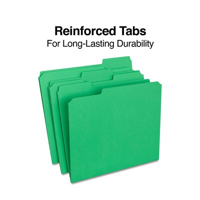 Staples® Reinforced File Folders, 1/3 Cut Tab, Letter Size, Green, 100/Box (TR508960)