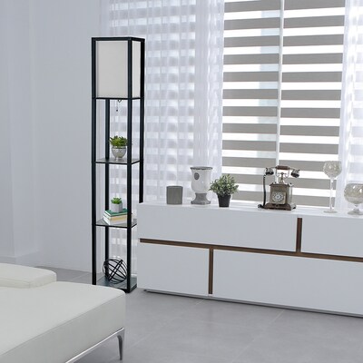 Simple Designs Etagere Organizer 62.5" Floor Lamp with Rectangular Shade, Black (LF1014-BLK-CCLB)