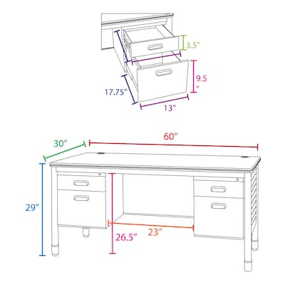 Regency Mesa Steel Double Pedestal Teachers Office Desk, 60 x 30, Medium Oak (66266DPMO)