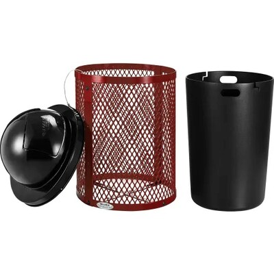 Global Industrial Outdoor Diamond Steel Trash Can w/ Dome Lid, 36 Gallon, Red (261948RD)