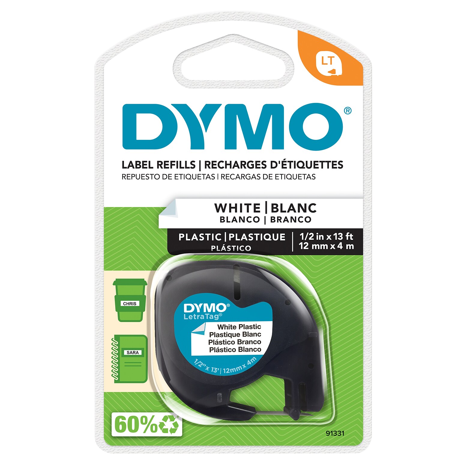 DYMO LetraTag 91331 Label Maker Tape, 1/2 x 13, Black on White (91331)