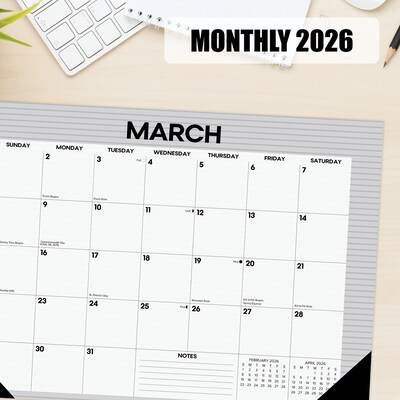 2026 Willow Creek Pinstripe 17" x 12" Monthly Desk Pad Calendar, Gray (57131)