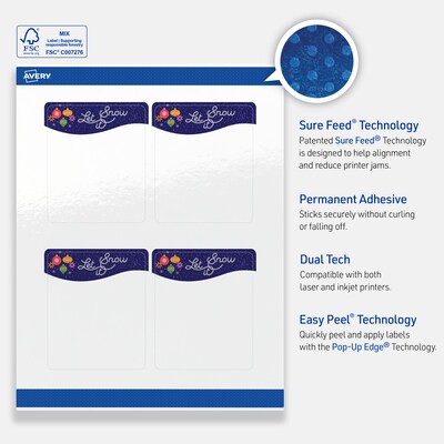 Avery Rectangle Multipurpose Labels, 4" x 3-1/3", White, 40/Pack (19479370435)