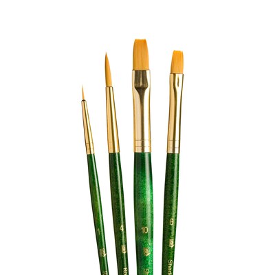 Princeton RealValue Mixed Media Synthetic Taklon Variety Brush Set, Green, 4/Set, 3 Sets/Bundle (PBXPR9116-3)