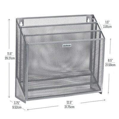 Mind Reader 3-Pocket Metal Mesh Mountable Wall File, Letter Size, Silver (WAFIST3-SIL)