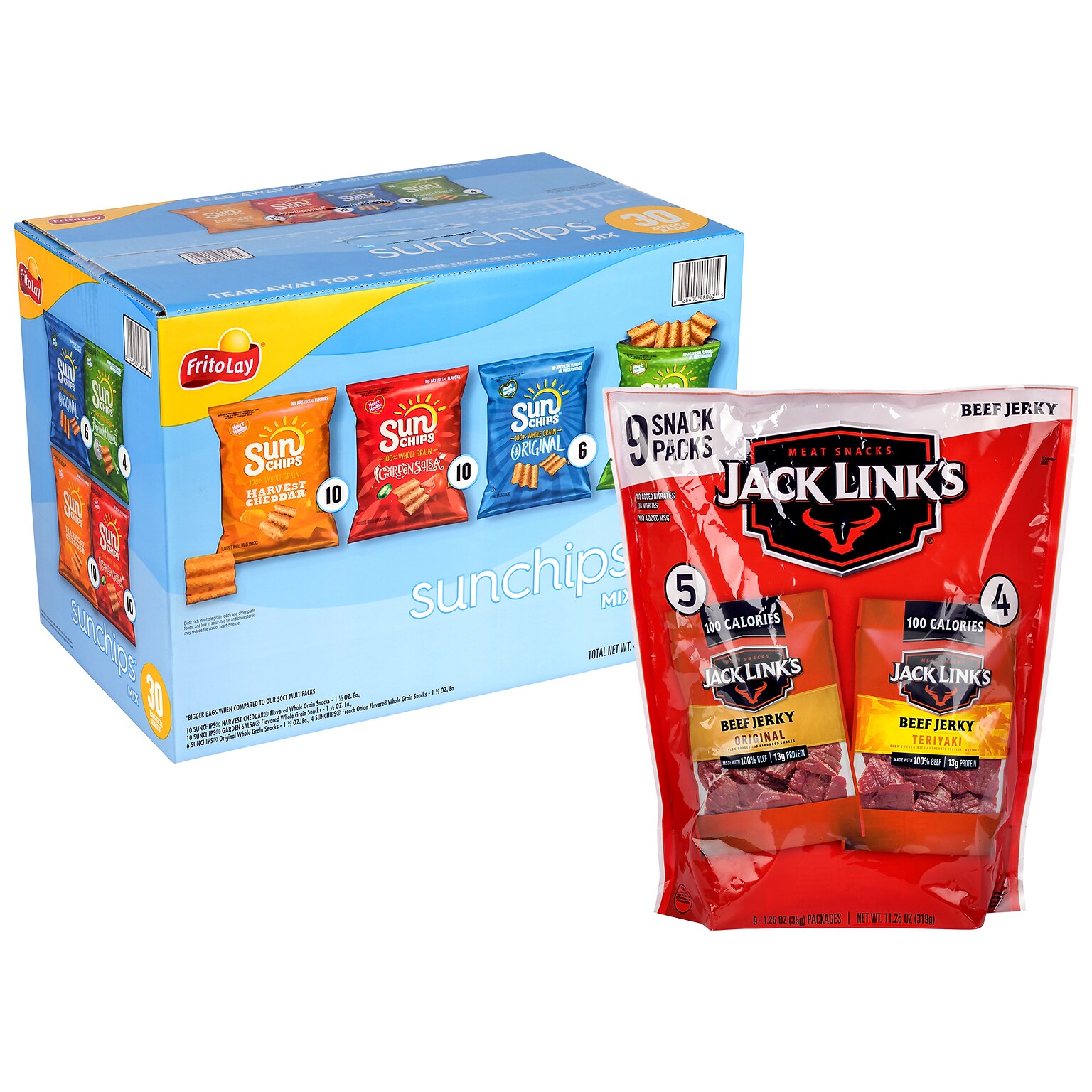 Sunchips Multigrain Chips Variety Pack & Jack Links Beef Jerky Variety Pack, 2/Pack (600-04175)