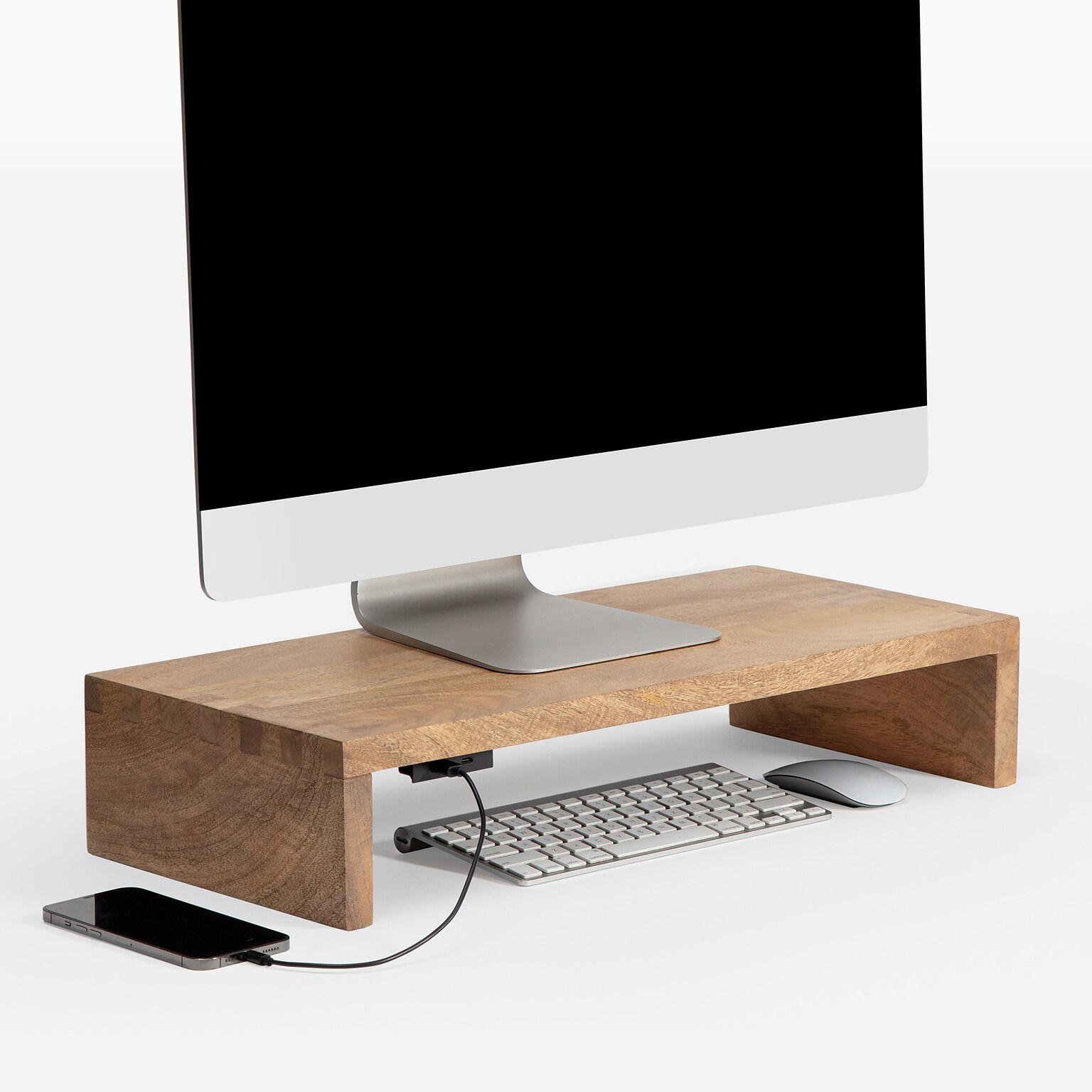 Anji Mountain Mango Wood Monitor Stand with Two USB Ports, Up to 32 Monitor, Natural (MS-FNG-MNG-P)