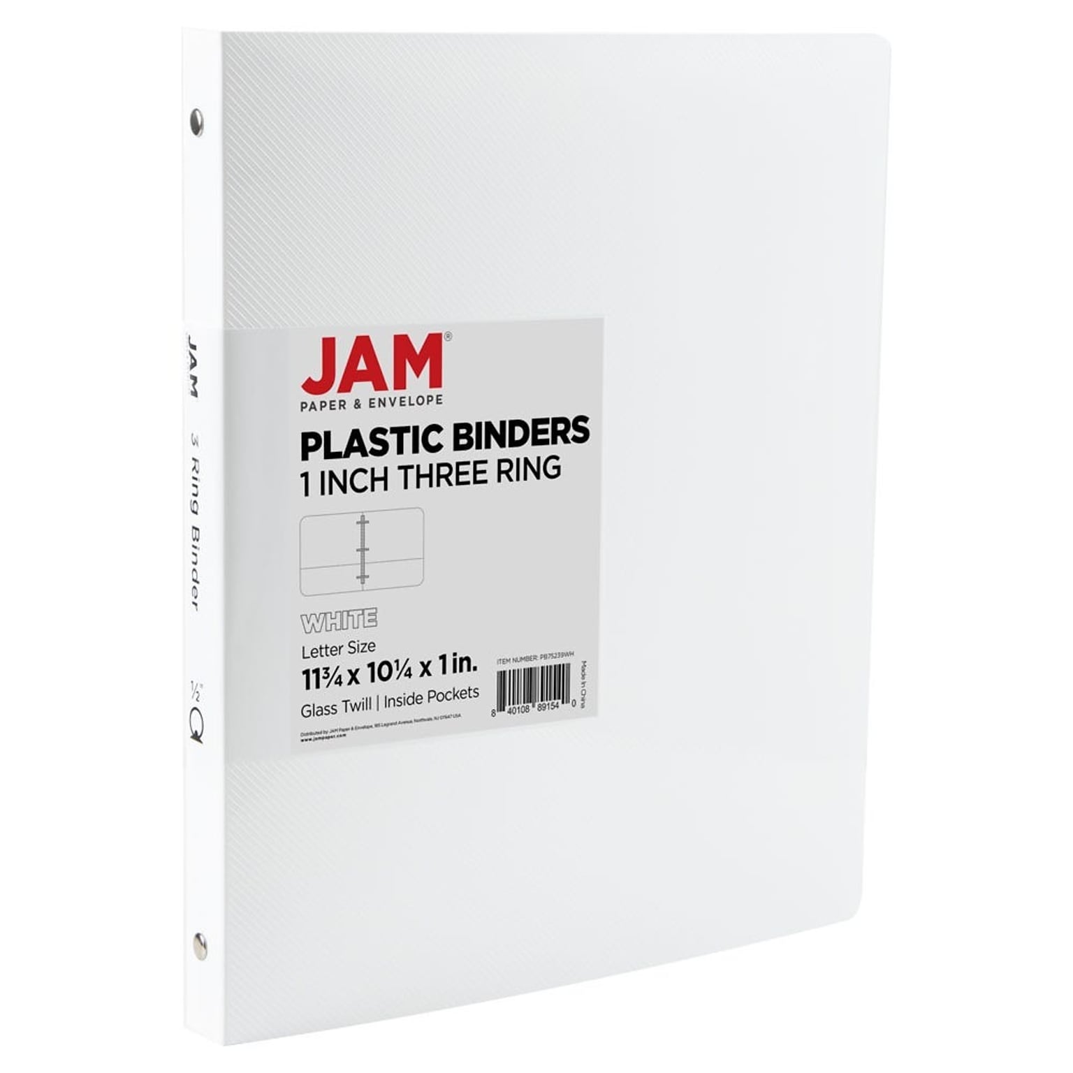 JAM Paper 1/2 3-Ring Flexible Poly Binder, White (PB75237WH)