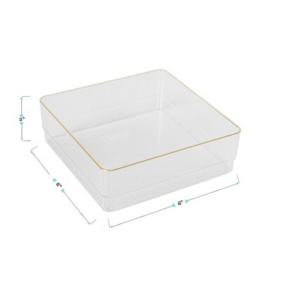 Martha Stewart Kerry Plastic Stackable Office Desk Drawer Organizer, Clear/Gold, 4/Set (BEPB9049G4CGD)