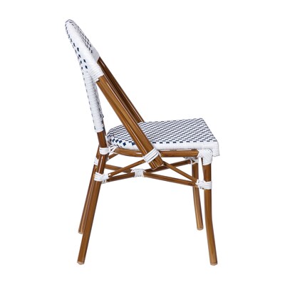Flash Furniture Lourdes Contemporary Aluminum and PE Rattan Bistro Stacking Chair, White/Navy/Natural (SDA6421FWHNVNAT)