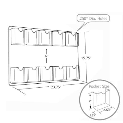 Azar 23.75" x 15.75" Brochure Holder, Vertical, Wall Mounted, Clear, Acrylic, 2/Pack (252069)