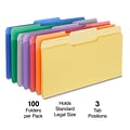 Quill Brand® File Folders, Assorted Tabs, 1/3-Cut, Legal, Assorted Colors, 100/Box (741013AD)