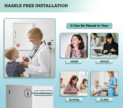 Viva Comfort Steel Locking Surface-Mount Medicine Medical Cabinet with Pocket, 1.1 cu. ft., White (ADI999-06-WHI-MK)
