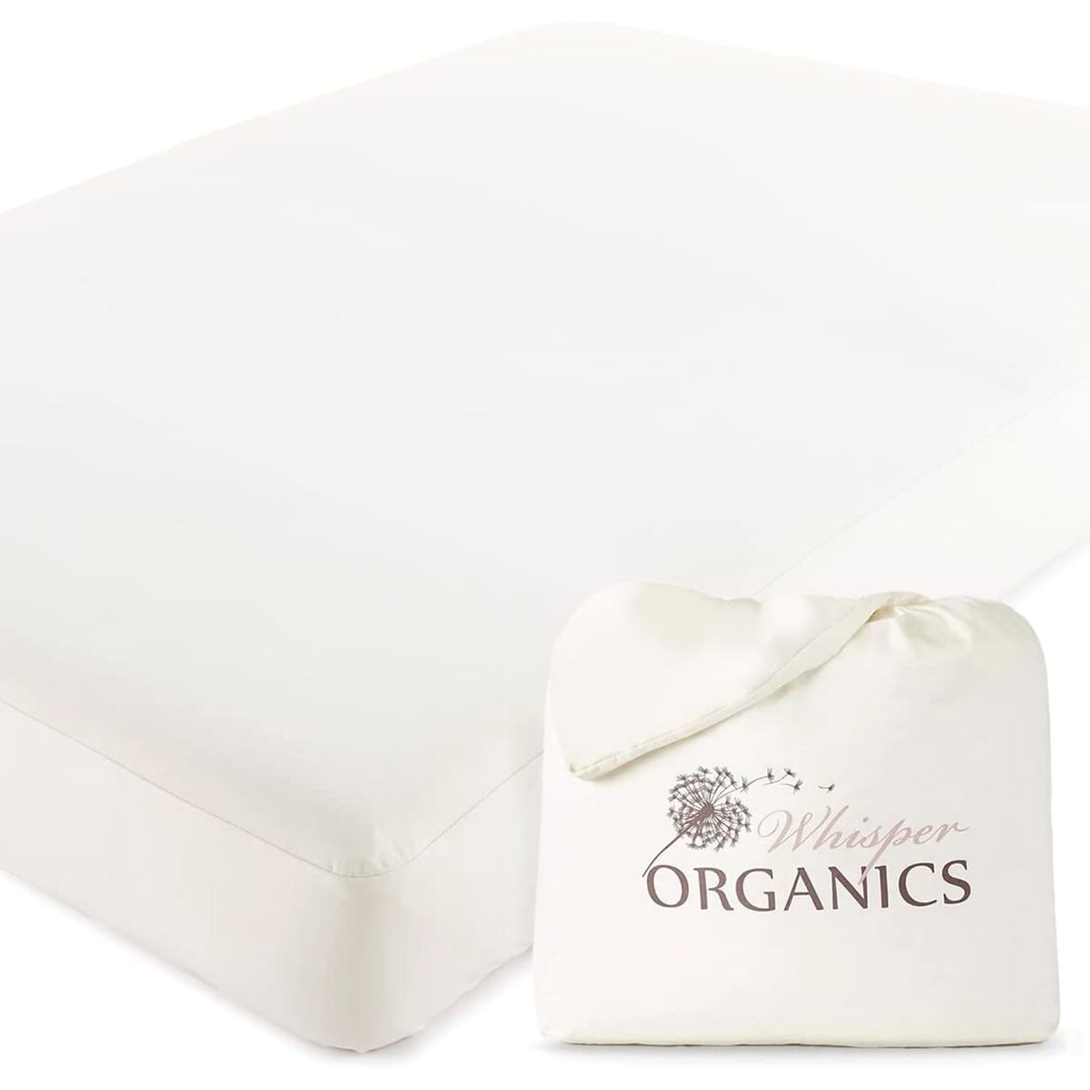 Whisper Organics Waterproof Pique Textured Mattress Protector, GOTS Certified Cotton, Full, White (WSOR-WMPTWF)