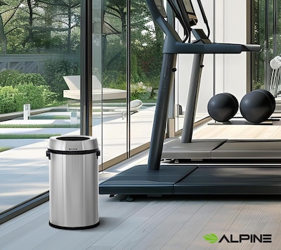 Alpine Industries Stainless Steel Trash Can with Open Lid, 17 Gallon, 2/Pack (ALP470-65L-2PK)