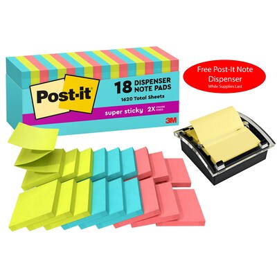 Free Post-It Note Dispenser ($13 value) w/Purchase, 3 x 3 Pop Up Super Sticky Notes, 90 Sheets/Pad