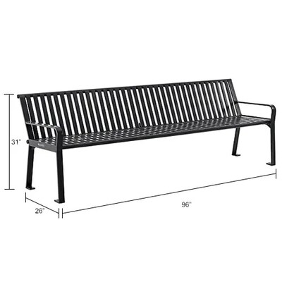 Global Industrial 8' Outdoor Bench w/ Back, Vertical Steel Slat, Black (694855BKKD)