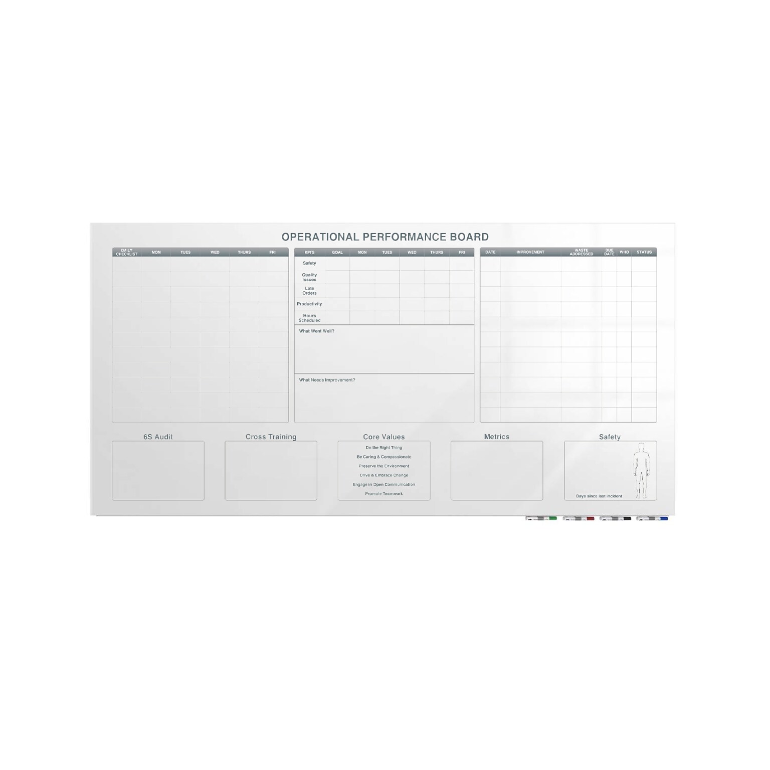 Ghent Manufacturing Aria Low Profile Glassboard, Operational Performance, Magnetic, 4H x 8W (GRPARIASM03Z-48)