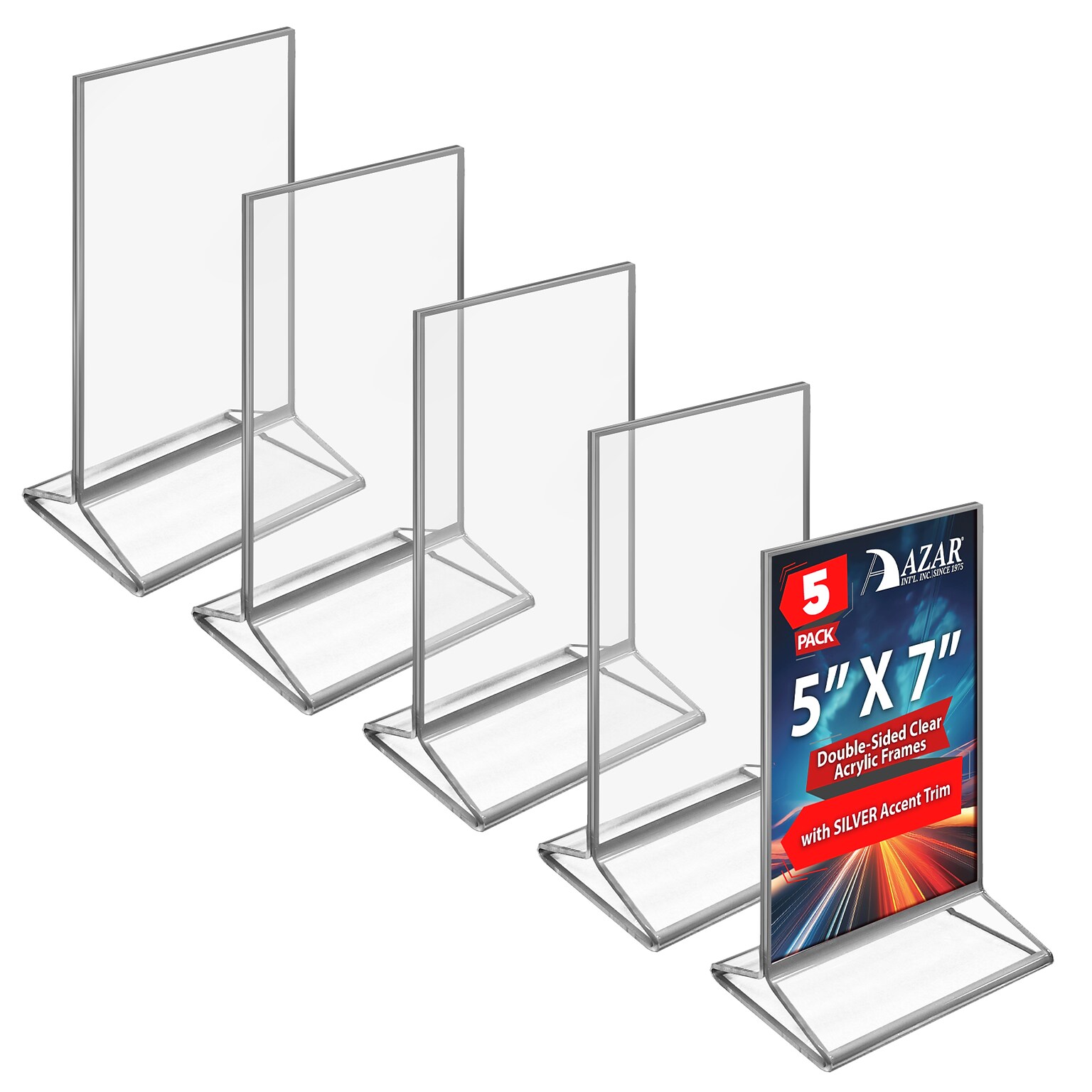 Azar Card Holder, Desktop/Countertop, Top/Side Loading Acrylic, 5/Pack (152799-SLV-5PK)