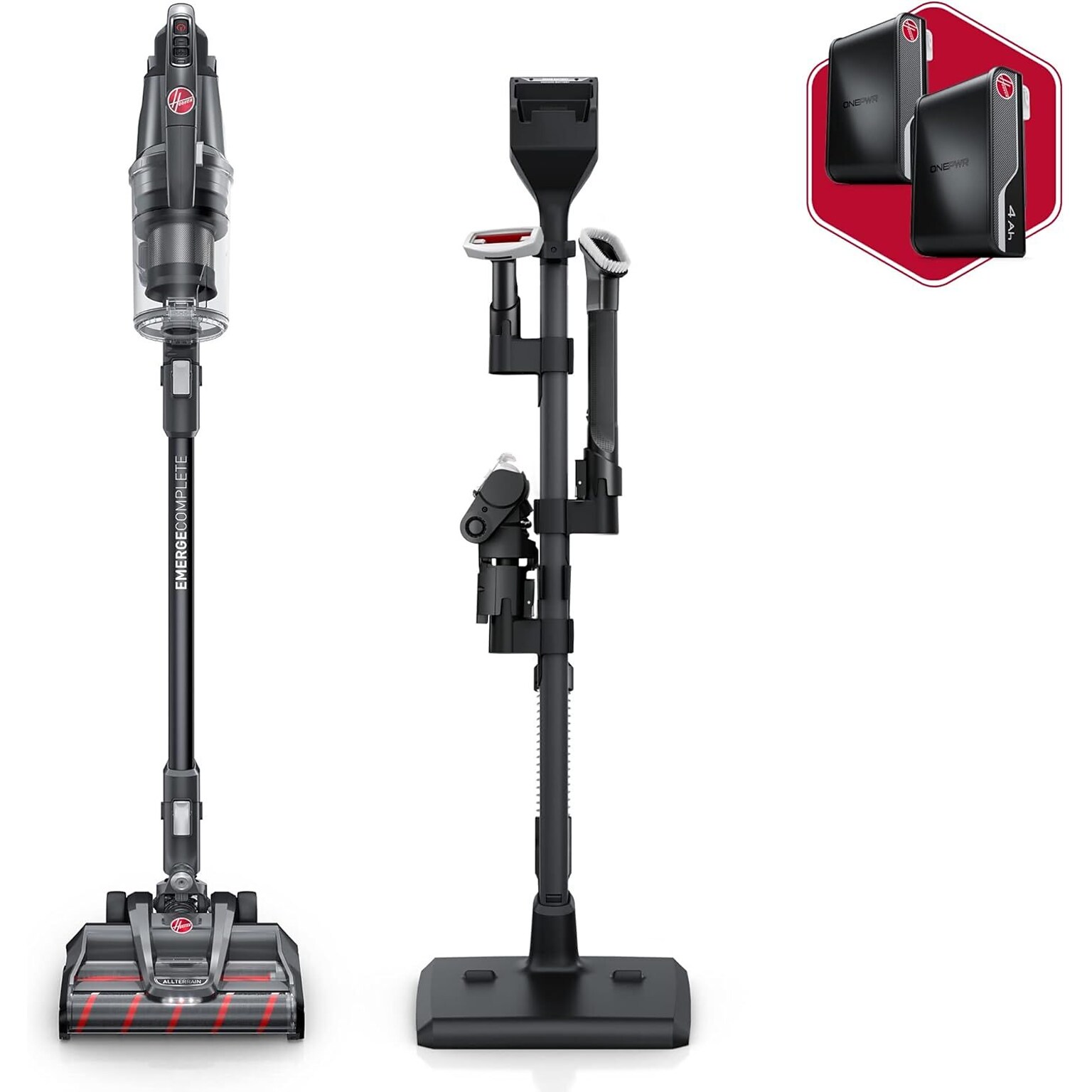 Hoover ONEPWR Emerge Complete with All-Terrain Dual Brush Roll Nozzle Cordless Stick Vacuum, Bagless, Black (BH53654VE)
