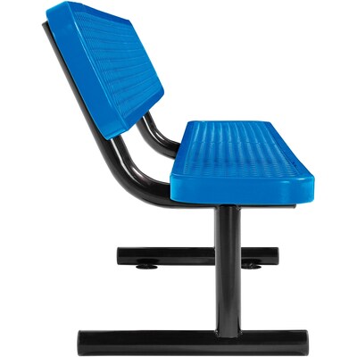 Global Industrial 6' Outdoor Steel Bench w/ Backrest, Expanded Metal, Blue (277154BL)