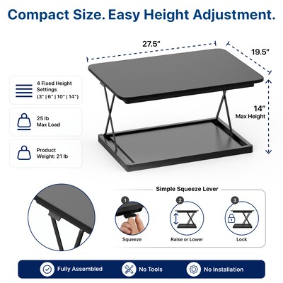 Uncaged Ergonomics CHANGEdesk 27.5"W Mini Desktop Standing Desk Converter, Black (CDMM-B)