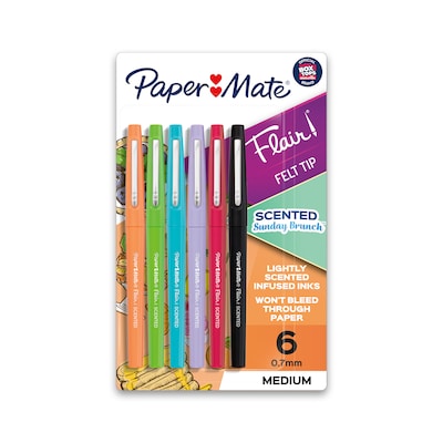 Paper Mate Flair Felt Tip Pen - Medium Point - Retro Accents - 6 Color Set