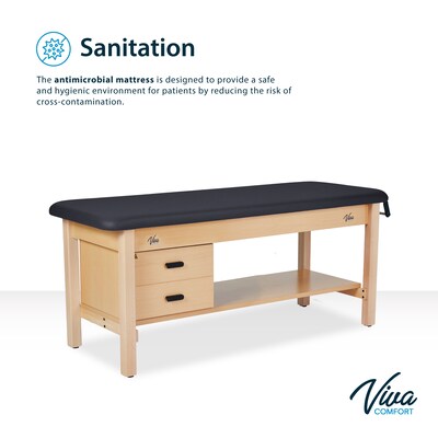Aristo Wood H-Brace Physician Exam Table with Shelf, 2 Drawer Cabinet, Paper Cutter, Holder, 500lbs. Capacity, Black