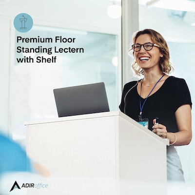 AdirOffice 46"H Floor Standing Lectern with Adjustable Shelf, White (661-01-WHI)