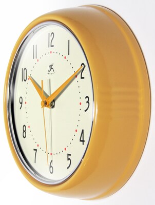 Infinity Instruments Round Retro Saffron Wall Clock, Aluminum, 9.5" (10940SY)