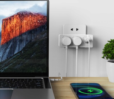LAX 2-Outlet Surge Protector 300j with USB-C Port and USB-A Port, White