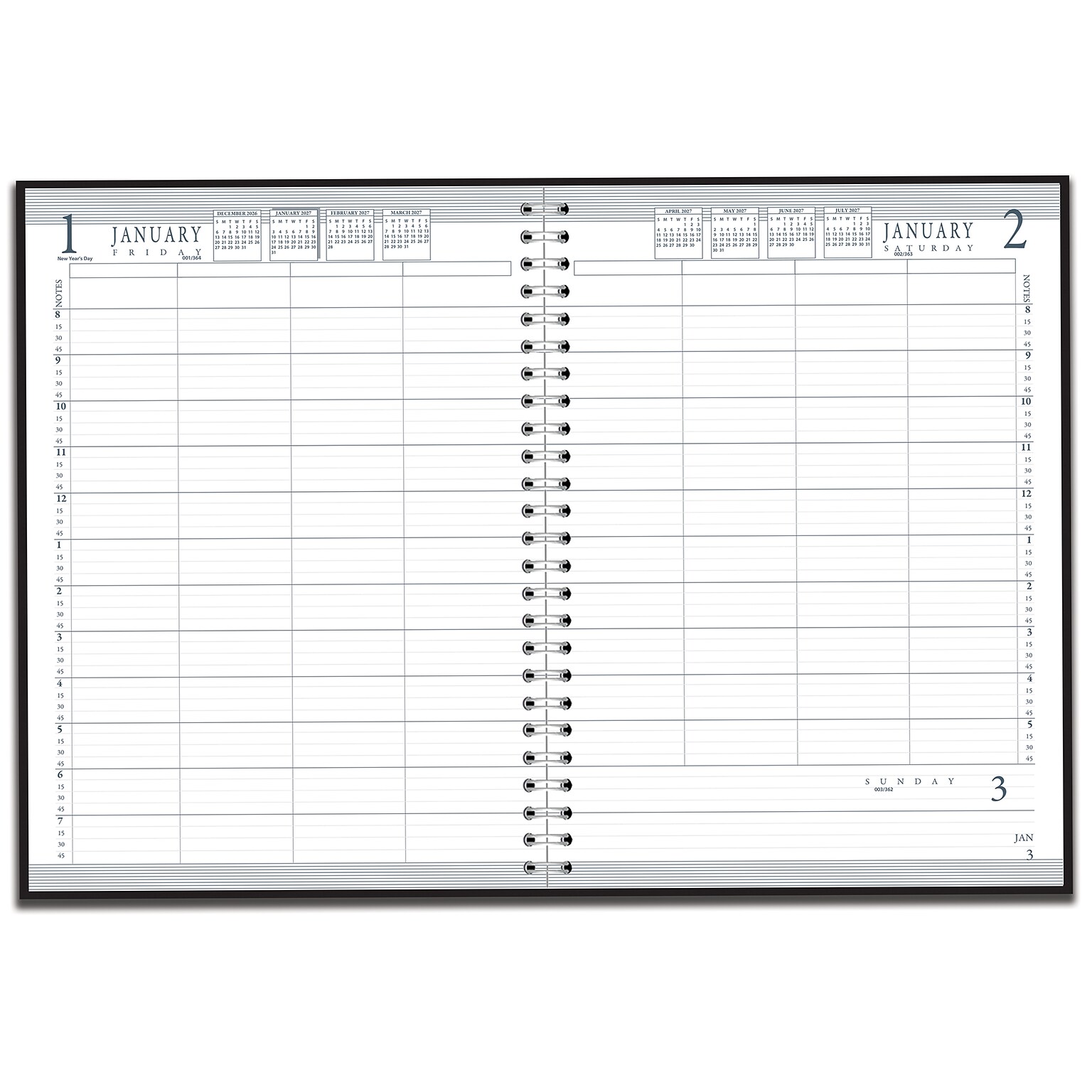 2027 House of Doolittle 8.5 x 11 Daily Standard Planner, Faux Leather Cover, Black (28202-27)