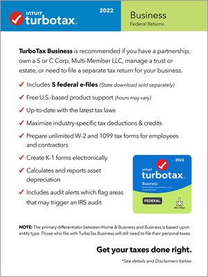 TurboTax Business 2022 for 1 User, Windows, Download (5101352)