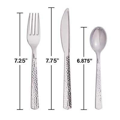 Creative Converting Metallic Silver Hammered Assorted Plastic Cutlery, 288/Pack (339401)