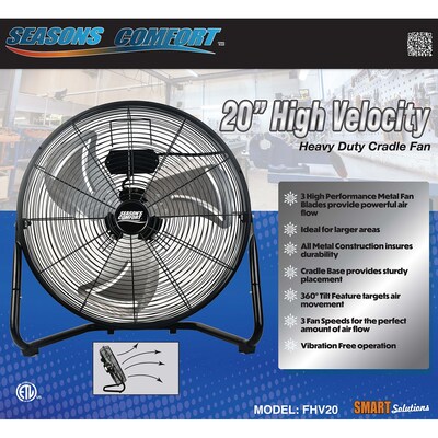 Seasons Comfort 20" Floor Fan, 3-Speed, Black (FHV20)