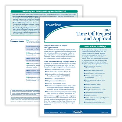 ComplyRight 2025 Time Off Request and Approval Calendar, 50 Forms/Pack (A0037)