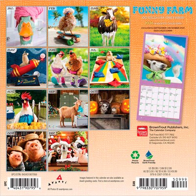 2026 BrownTrout Avanti Funny Farm 7 x 7 Monthly Wall Calendar (9798330707959)