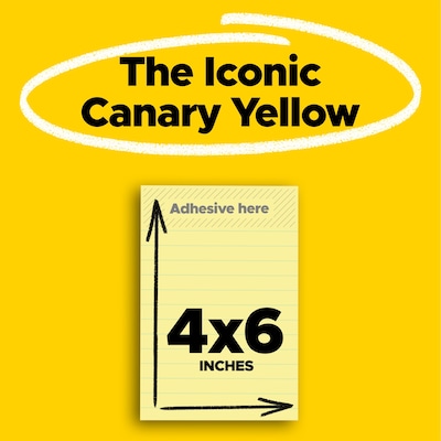 Post-it Super Sticky Notes, 4 x 6, Canary Collection, Lined, 90 Sheet/Pad, 5 Pads/Pack (6605SSCY)
