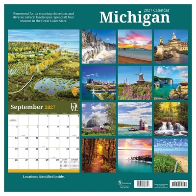 2027 TF Publishing Michigan 11" x 12" Monthly Wall Calendar, Multicolored (27-1039)
