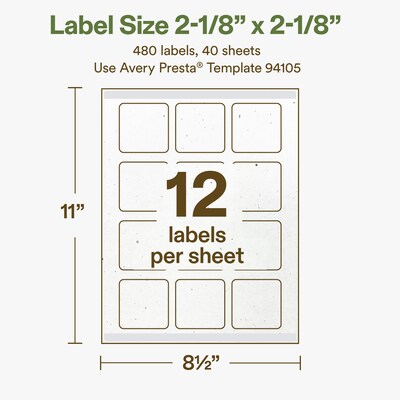 Avery Square Laser/Inkjet Multipurpose Labels, 2-1/8" x 2-1/8", Off-White (480/Box)