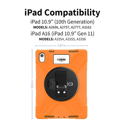 CODi Rugged iPad 11 (A16/11th Gen) & iPad 10.9 (10th Gen) Case with Integrated Screen Protector, Orange (C30705069IS)