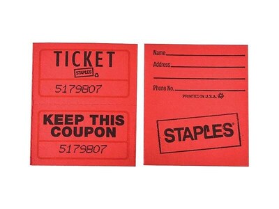 Staples Double Ticket Roll, 2,000 Tickets – Numbered Raffle & Event Tickets for Fundraisers, Games & Admissions
