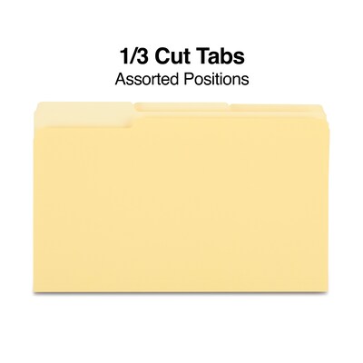Quill Brand® File Folders, Assorted Tabs, 1/3-Cut, Legal, Yellow, 100/Box (741013YW)
