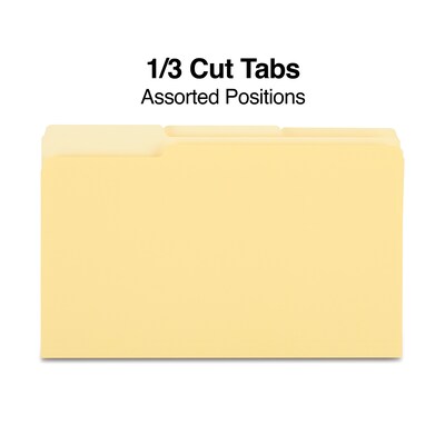 Quill Brand® File Folders, Assorted Tabs, 1/3-Cut, Legal, Yellow, 100/Box (741013YW)