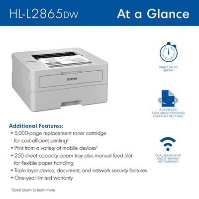 Brother HL-L2865DW Wireless Black & White Print Only Laser Printer, Best for Home Office (HLL2865DW)