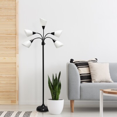 Simple Designs Medusa 67" Metal Floor Lamp with Cone Shades, Black/White (LF2006-BAW)