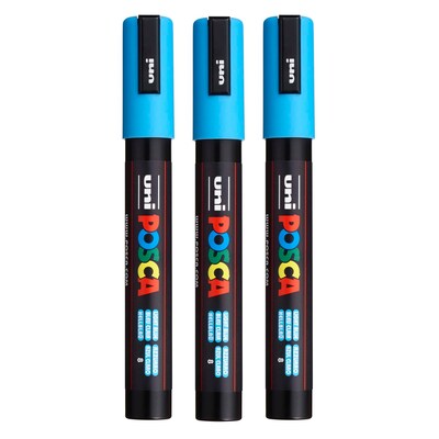 POSCA PC-5M Water Based Paint Marker, Reversible Medium Tip, Light Blue, 3/Pack (UBCPC5MLBLUE-3)