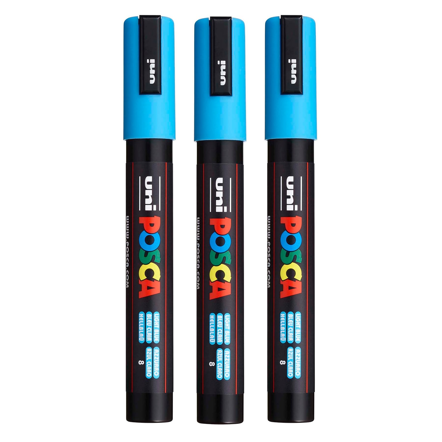 POSCA PC-5M Water Based Paint Marker, Reversible Medium Tip, Light Blue, 3/Pack (UBCPC5MLBLUE-3)