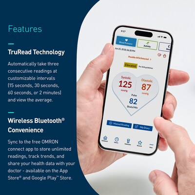 Omron 10 Series Bluetooth Upper Arm Blood Pressure Monitor, Black/White (BP7465)